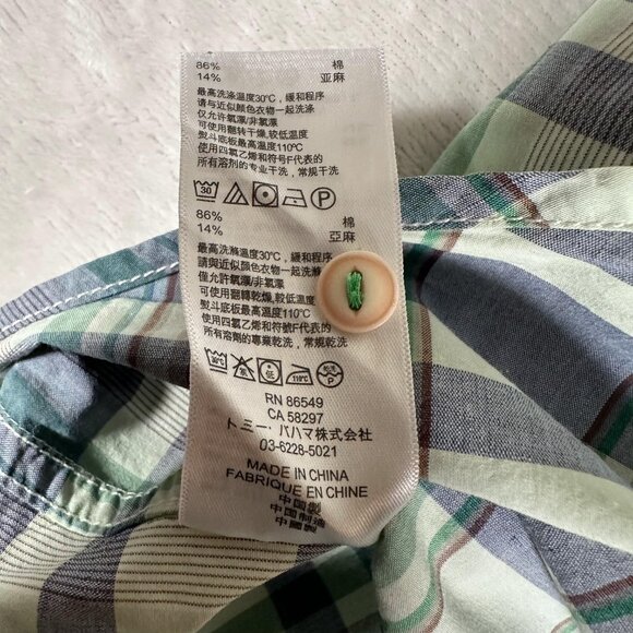 Tommy Bahama Shirt Men Size L Short Sleeve Cotton Blend Jeans Island Crafted EUC - Picture 6 of 10